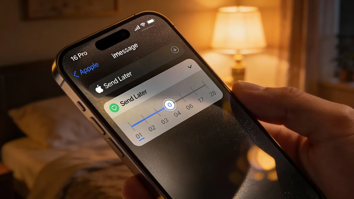 iPhone mesajlar uygulamasında saat ve tarih seçerek mesaj planlama ekranı